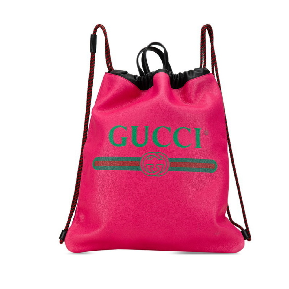 Gucci Logo Leather Drawstring Backpack Pink - image 1